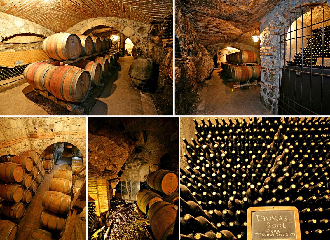 Antonio Caggiano Cellars. The building has a modern technical structure with an antique taste, the visitor can wander through the centres, which gives the impression of a mysterious underground land, between walls made of a large stones, arches and vaults