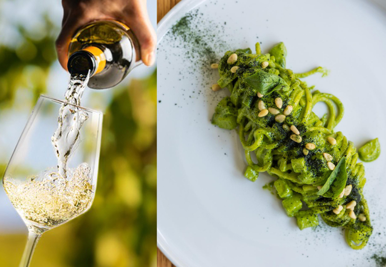 Scopri di più sull'articolo Sapore d’estate: Tonnarelli al pesto di basilico genovese con patate e fagiolini. La ricetta originale dello Chef con i vini da abbinare
